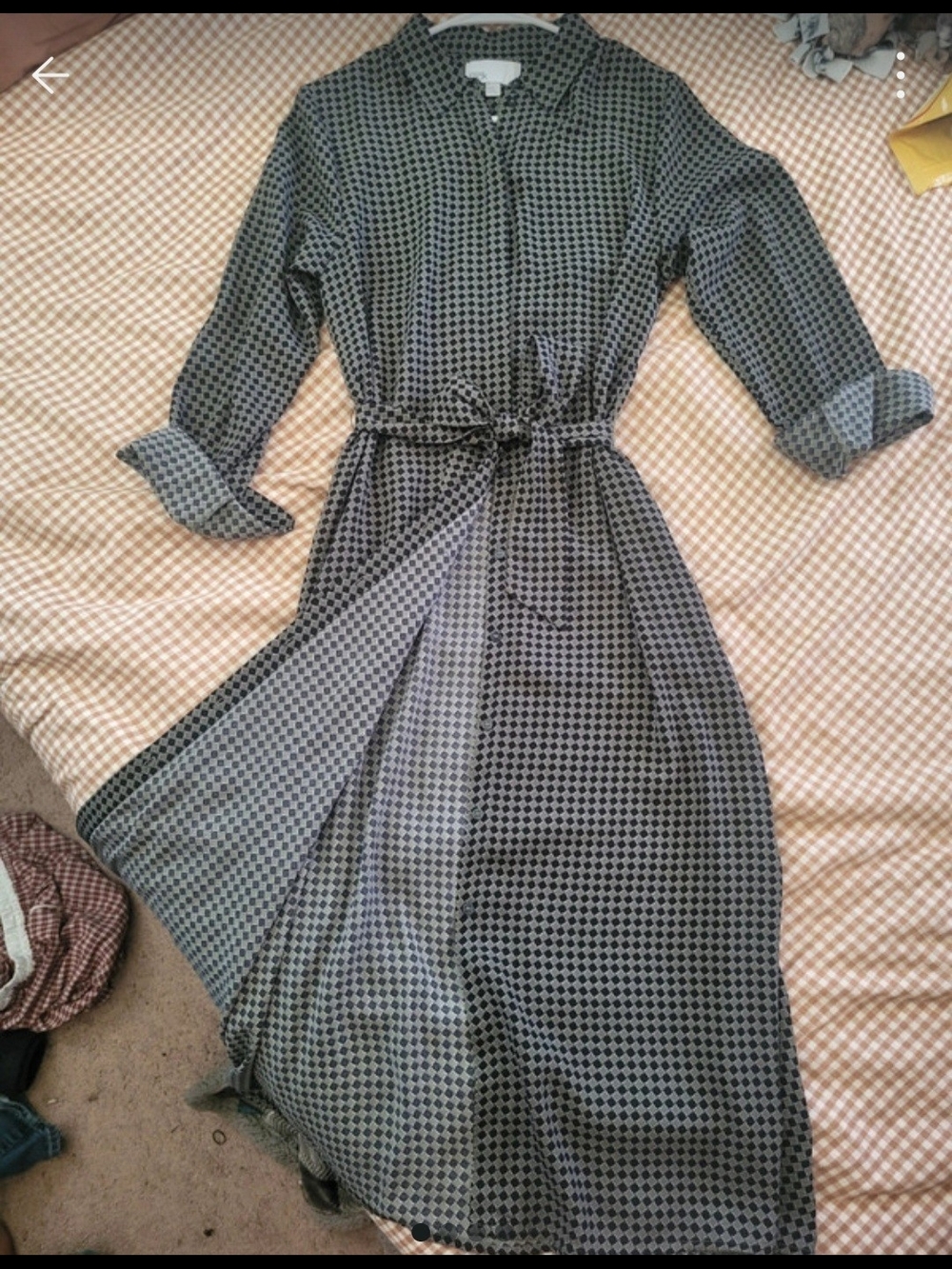 Nordstrom Green & Black Patterned Maxi Shirt Dress